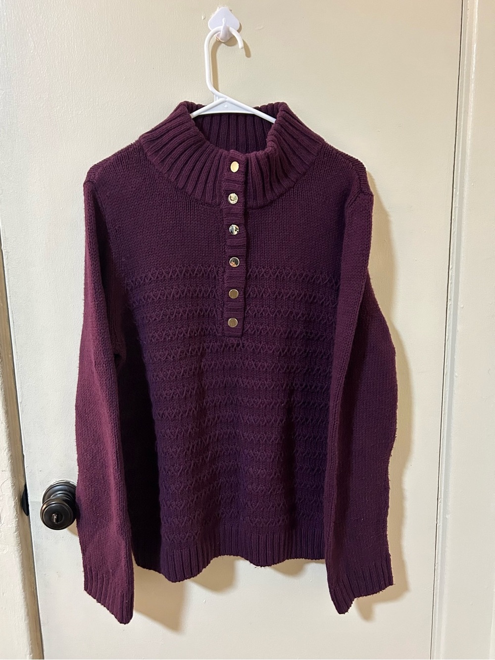 Talbots Plum Pullover Sweater Size XL Stitch Knit Mockneck